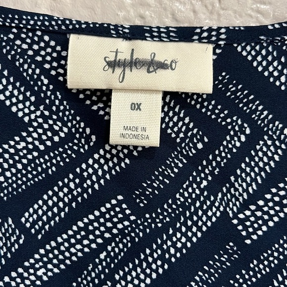Style & Co Navy Blue White Sleeveless Tank Top Sz 0X (12) Button Down Flowy - Picture 3 of 8